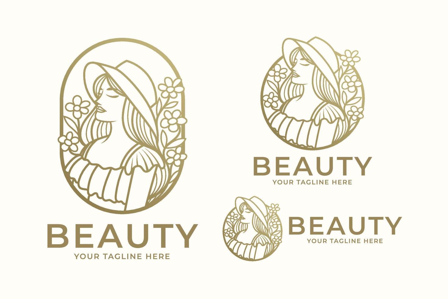 modelo de logotipo de mulher de beleza natural feminina ouro vetor