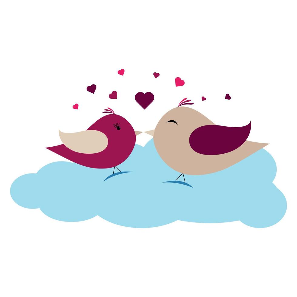dois pássaros felizes apaixonados na nuvem azul vetor