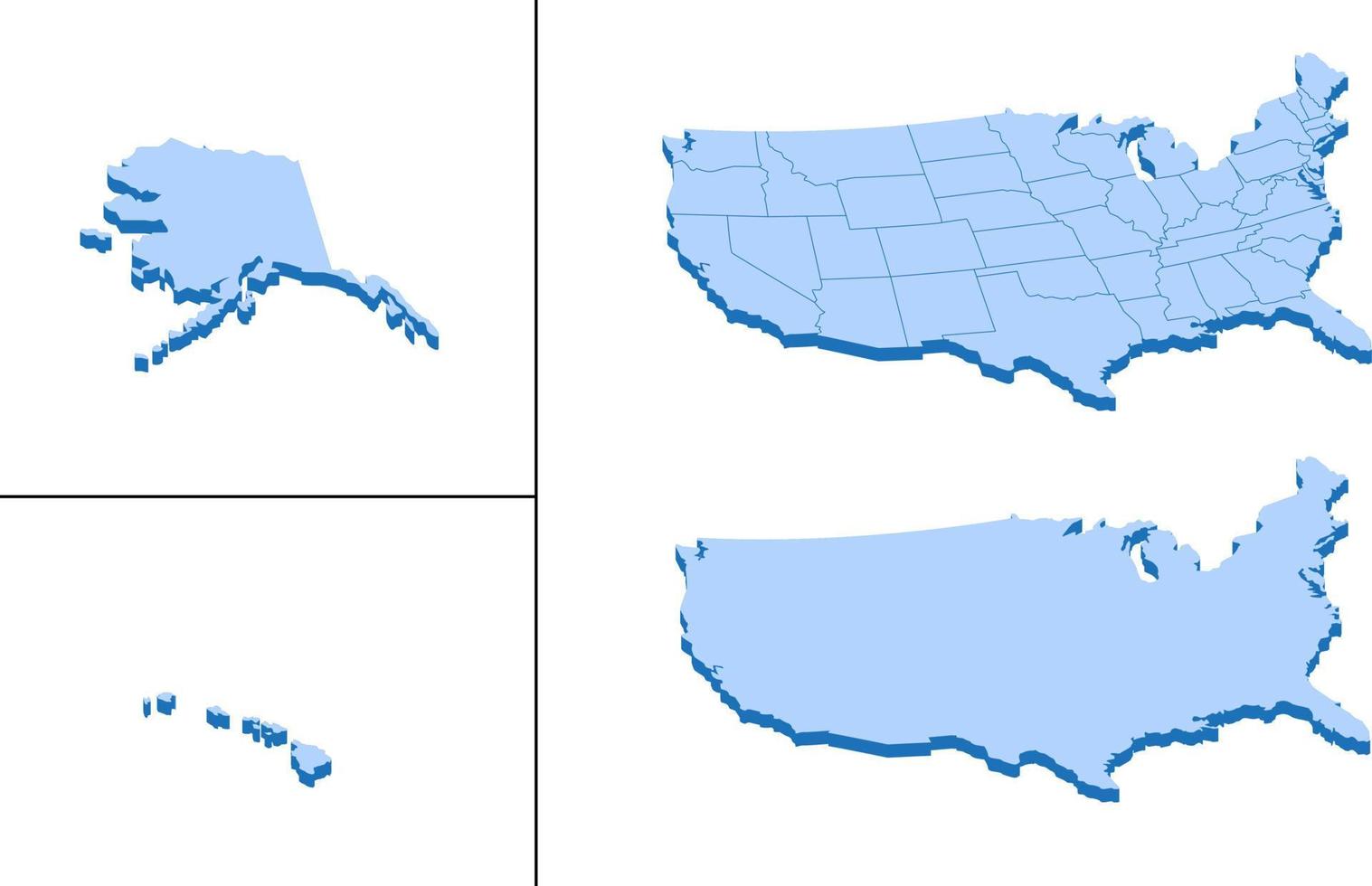 mapa 3d isométrico da américa eua com linha de fronteira da região vetor