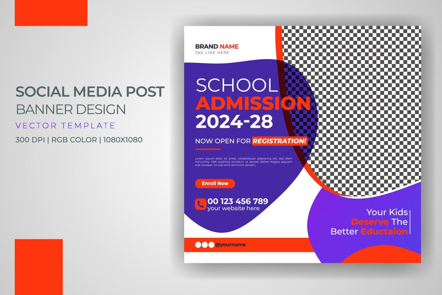 banner da web de admissão escolar para crianças post de volta para a escola layout de design de modelo de capa de panfleto download gratuito vetor