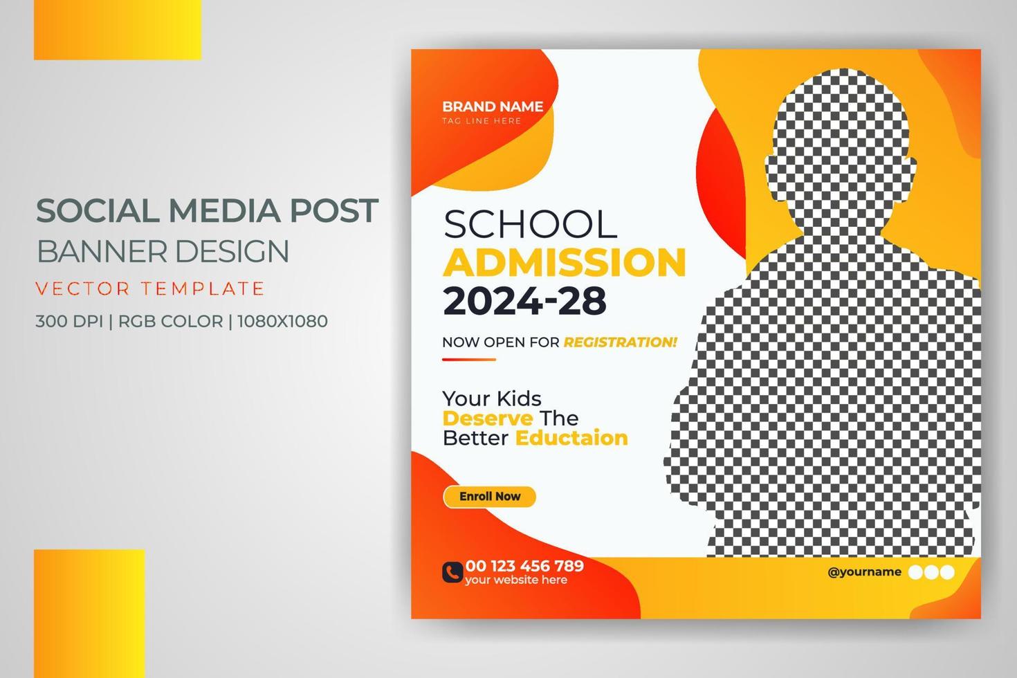 banner da web de admissão escolar para crianças post de volta para a escola layout de design de modelo de capa de panfleto download gratuito vetor