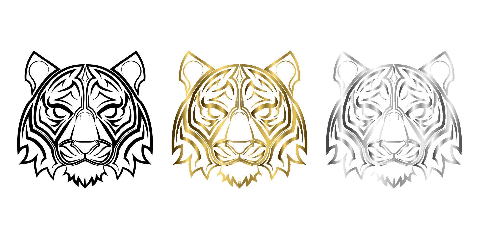 três cores preto ouro e prata linha arte de cabeça de tigre bom uso para símbolo mascote ícone avatar tatuagem logotipo de design de camiseta ou qualquer design vetor