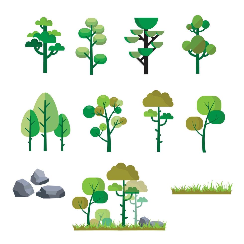 conjunto de ilustração vetorial de estilo simples de árvore colorida vetor