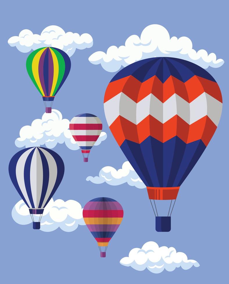 voando balões de ar quente coloridos no céu azul. vetor