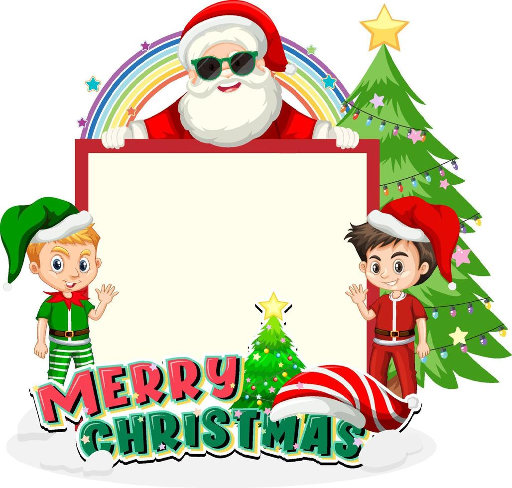 banner vazio no tema de natal com papai noel e crianças vetor