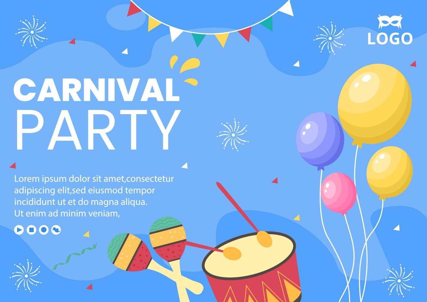 ilustração plana de modelo de folheto de celebração de carnaval feliz editável de fundo quadrado adequado para mídias sociais ou cartão de felicitações vetor