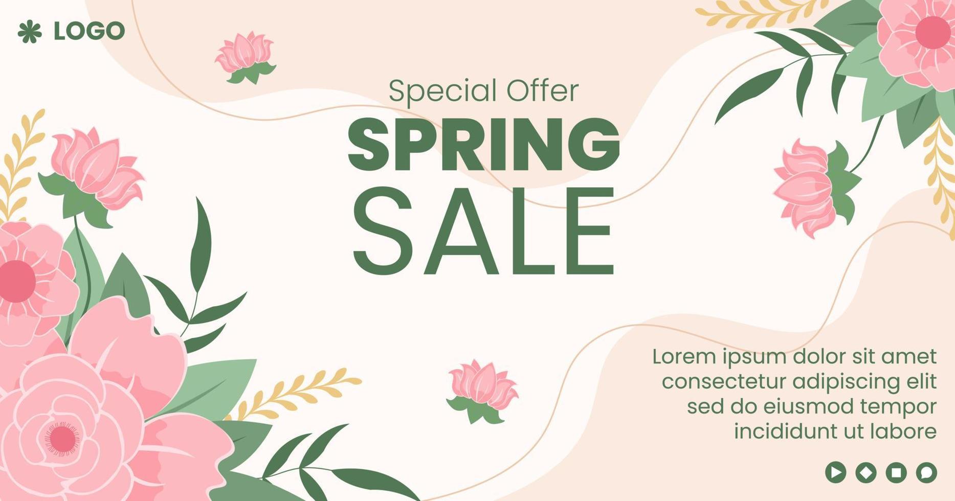 venda de primavera com flores em flor post modelo ilustração plana editável de fundo quadrado adequado para mídias sociais ou cartão de felicitações vetor
