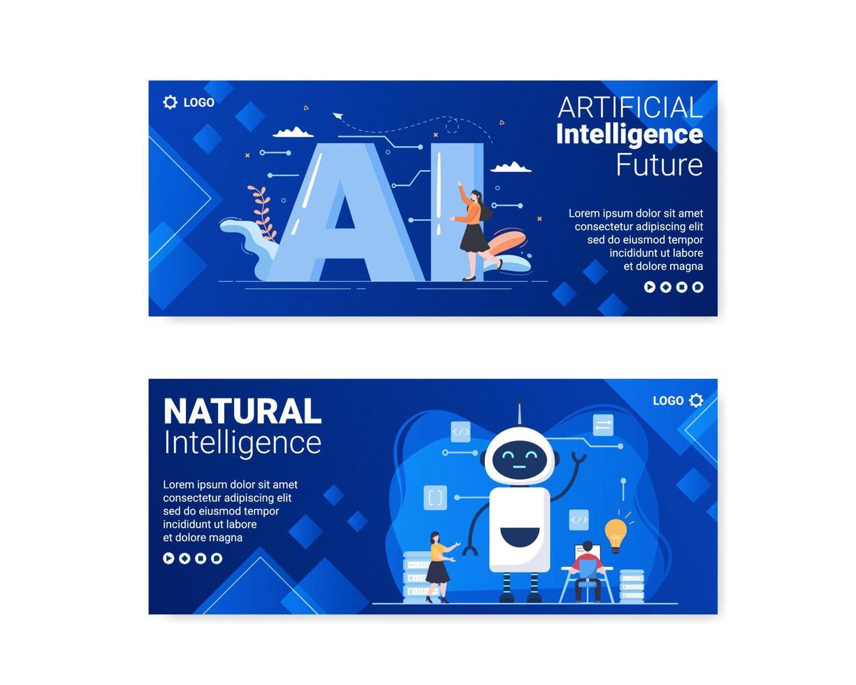 modelo de banner de tecnologia de cérebro digital de inteligência artificial ilustração plana editável de fundo quadrado para mídia social ou cartão de saudações vetor