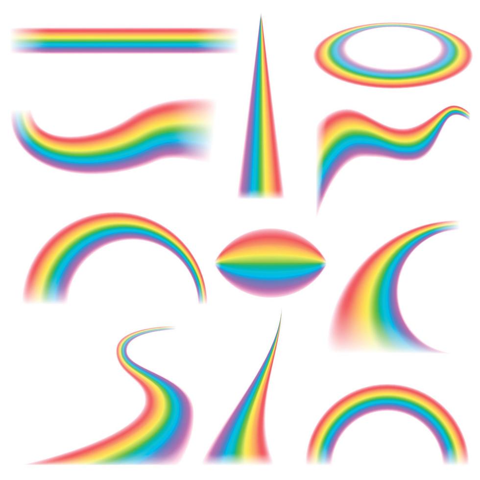 arco-íris em diferentes formas conjunto realista vetor