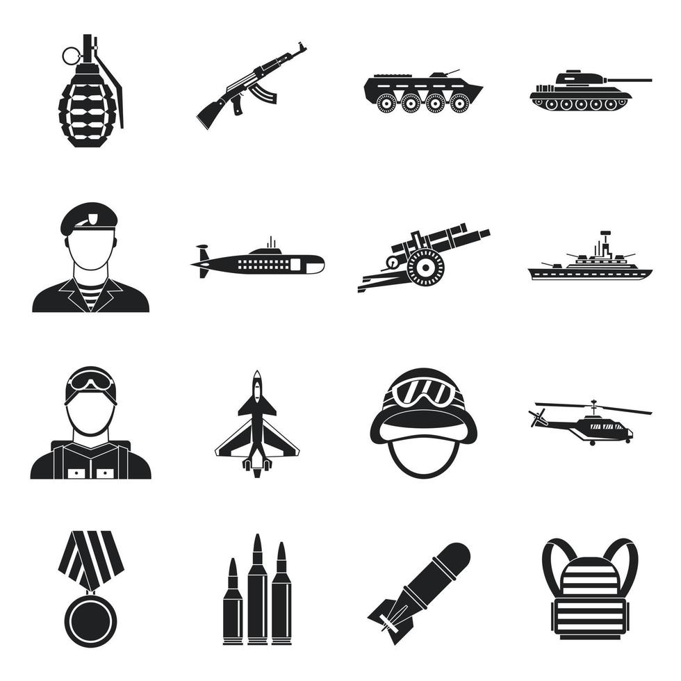 conjunto de ícones de guerra, estilo simples vetor