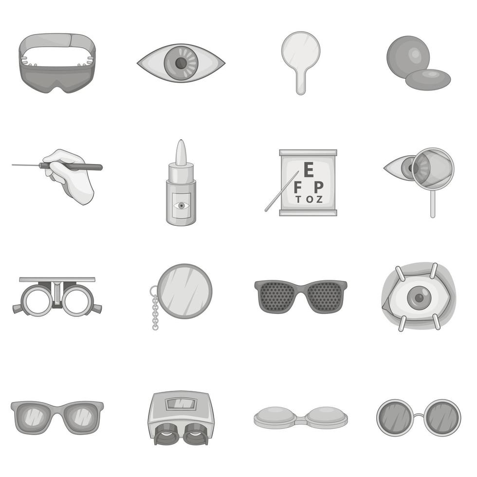 conjunto de ícones de oftalmologia, estilo monocromático cinza vetor