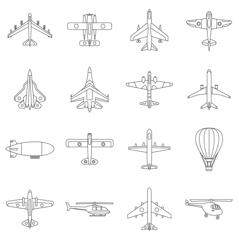 conjunto de ícones de aviação, estilo de contorno vetor