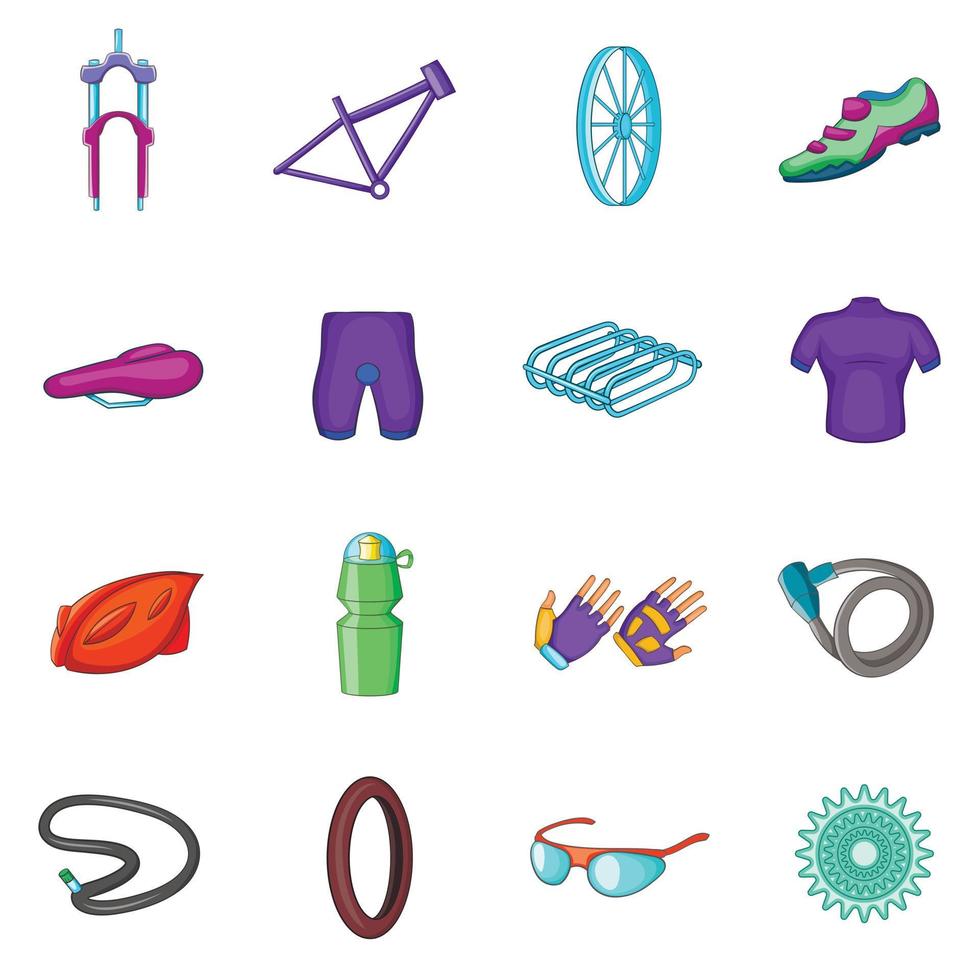 ícones de ciclismo definidos em estilo cartoon vetor