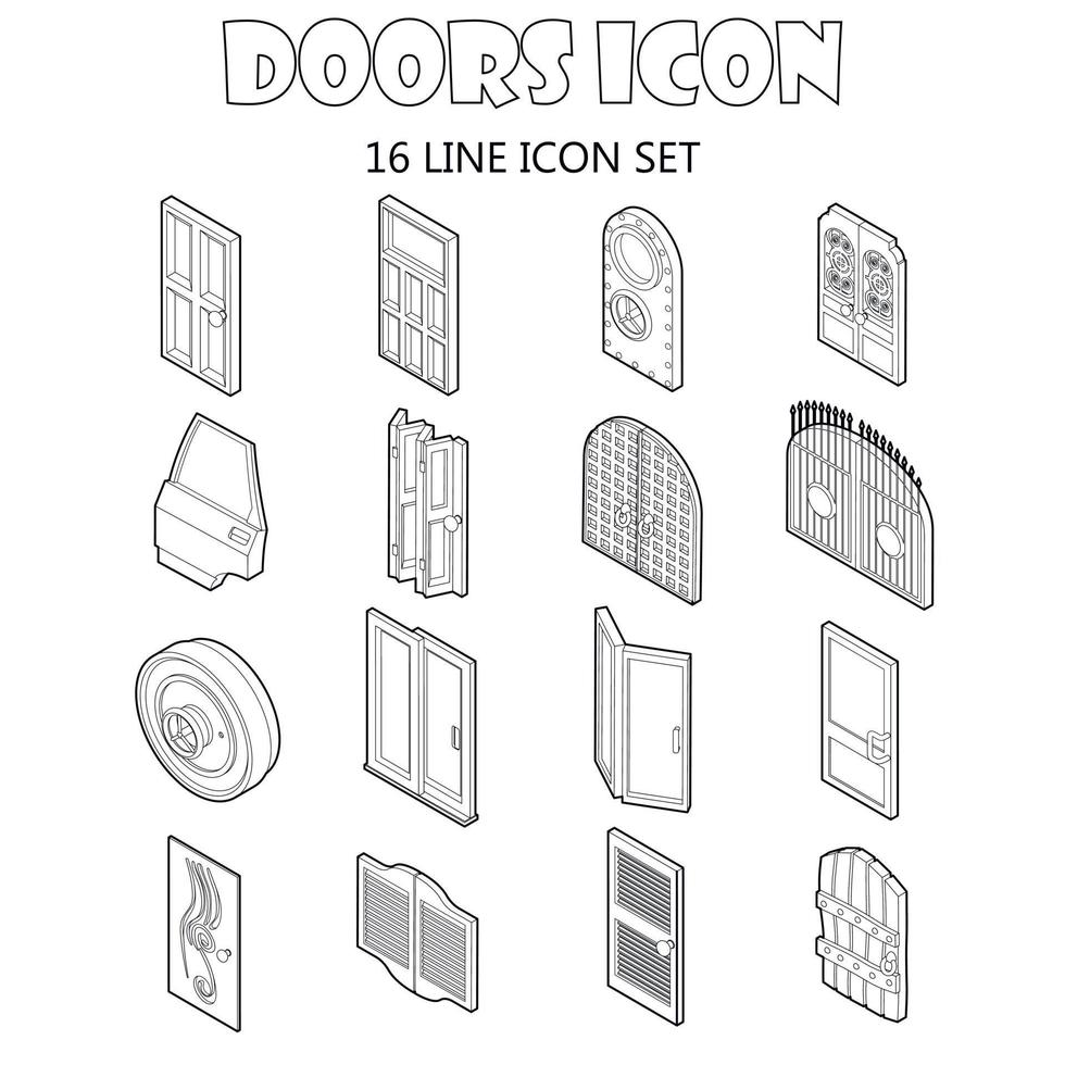 ícones de porta definidos no estilo de estrutura de tópicos vetor