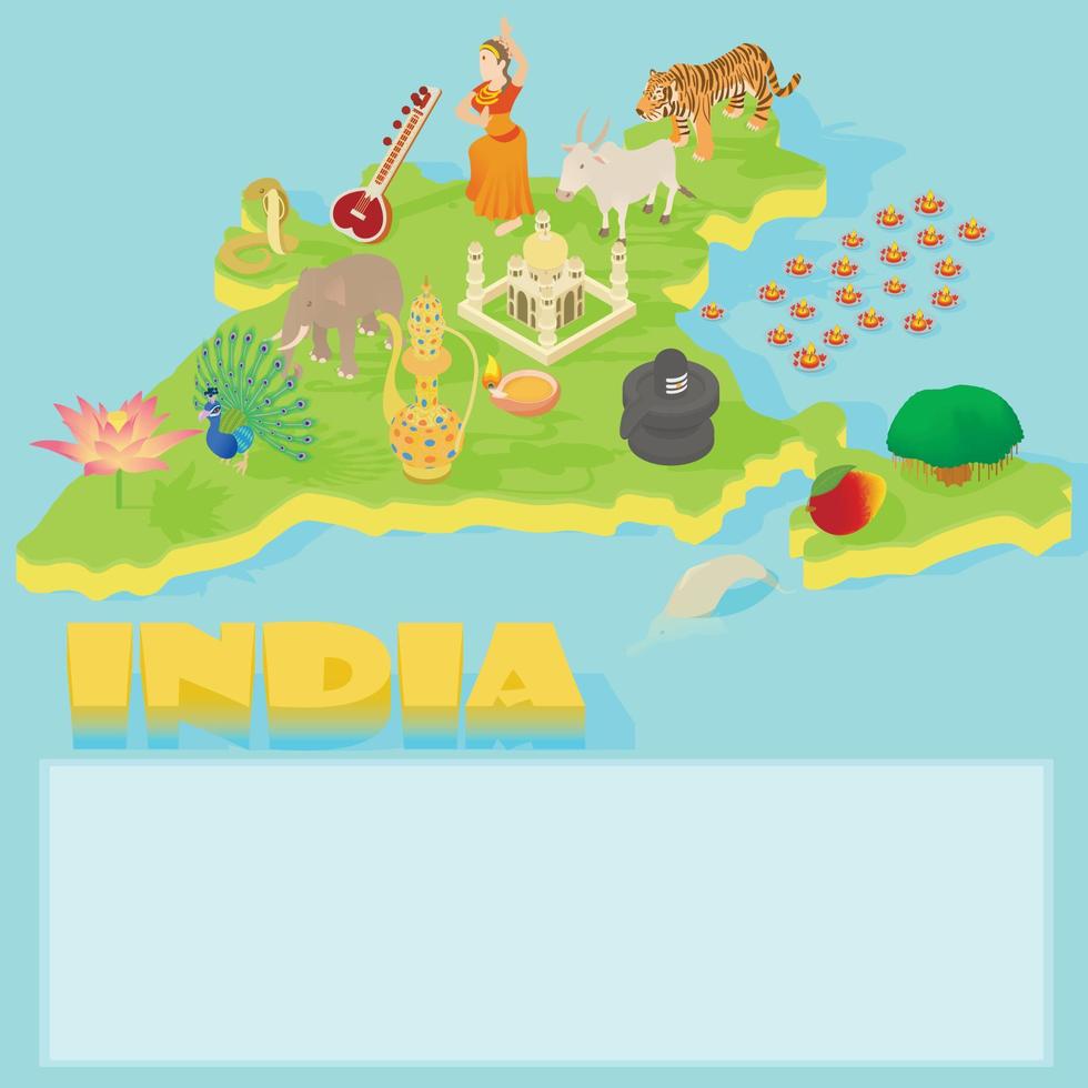 mapa da índia, estilo cartoon vetor