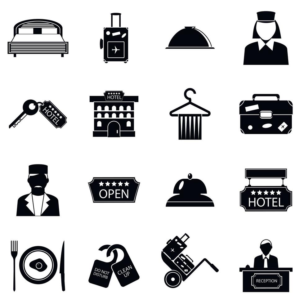 conjunto de ícones do hotel, estilo simples vetor