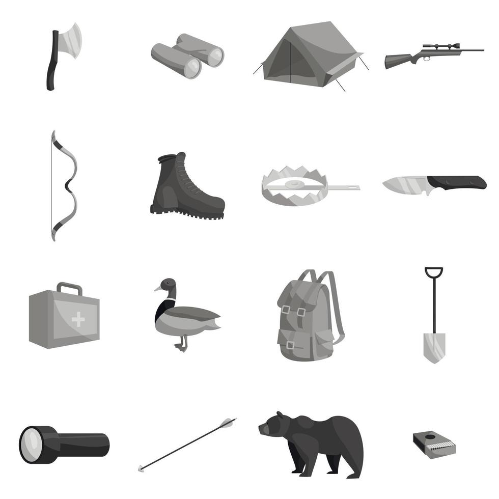 conjunto de ícones de caça, estilo monocromático preto vetor