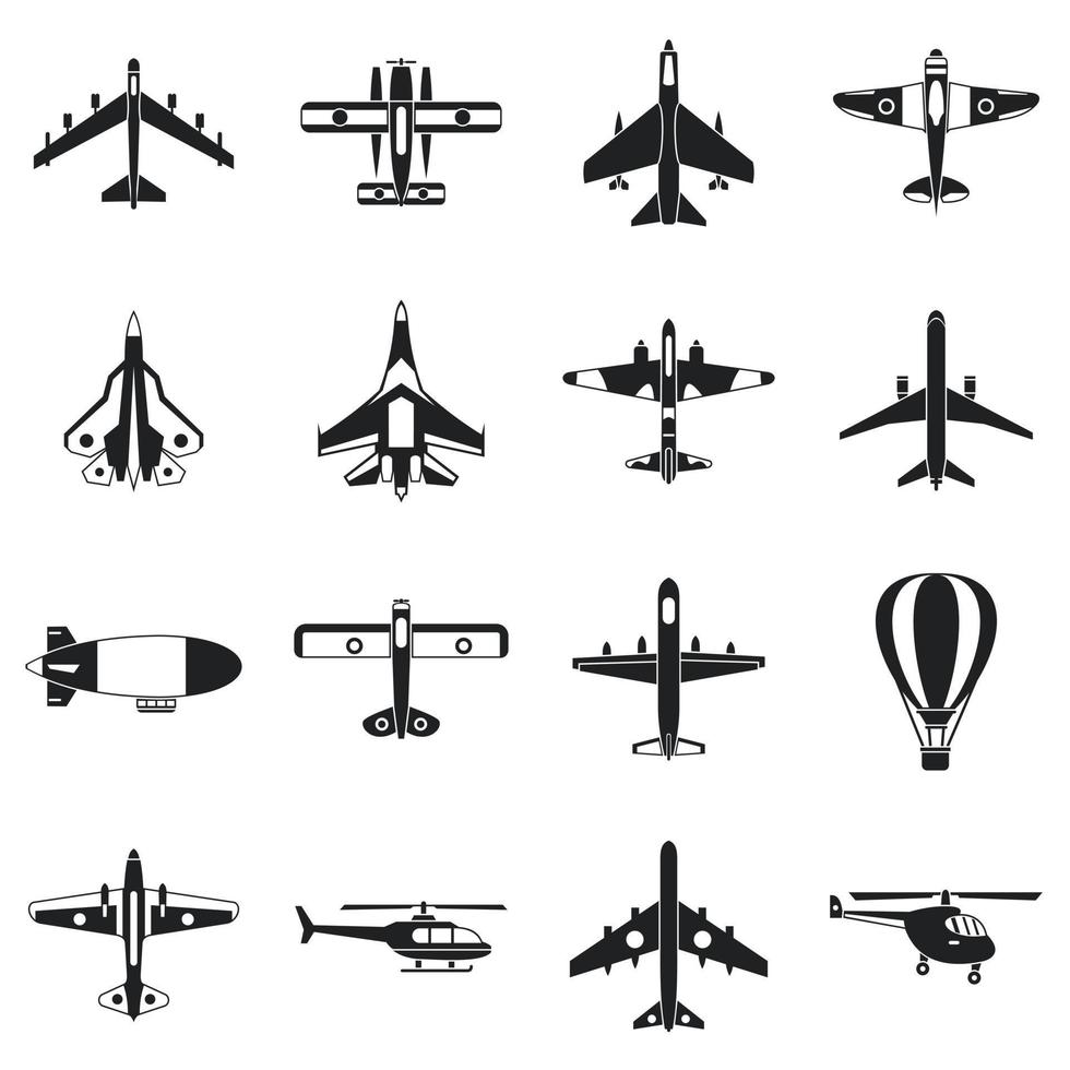 conjunto de ícones de aviação, estilo simples vetor