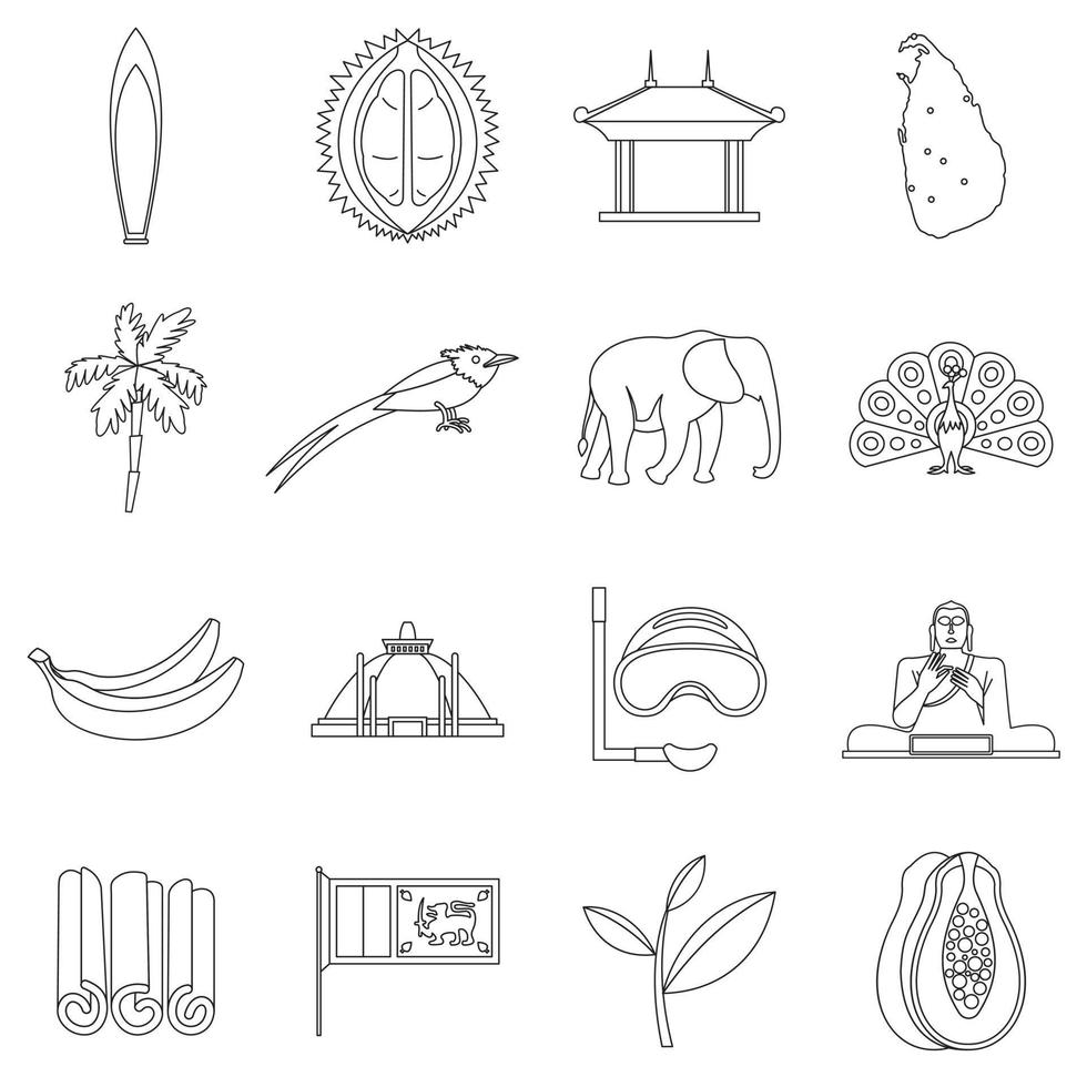 conjunto de ícones de viagens do sri lanka, estilo de estrutura de tópicos vetor