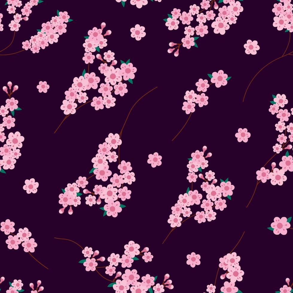 padrão sem emenda floral. flores de sakura. vector fundo vermelho escuro infinito com flor. design de primavera com elementos florais