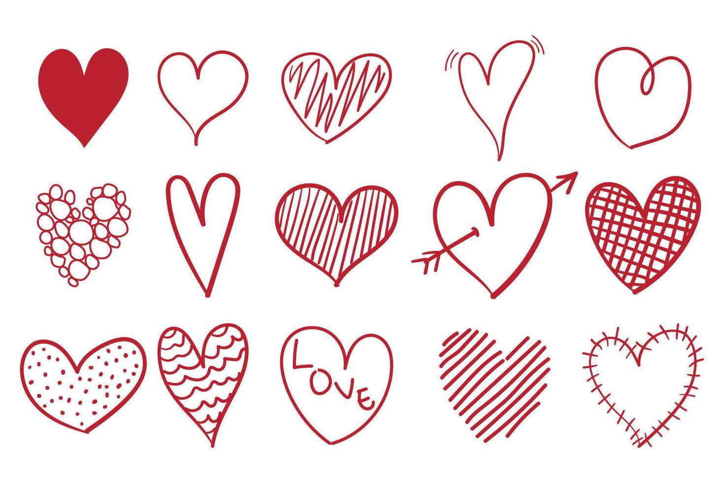 coleção de elementos de coração de dia dos namorados doodle desenhado à mão vetor
