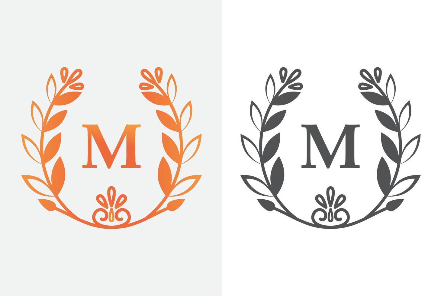 m carta monogramas design de logotipo floral com convites. vetor