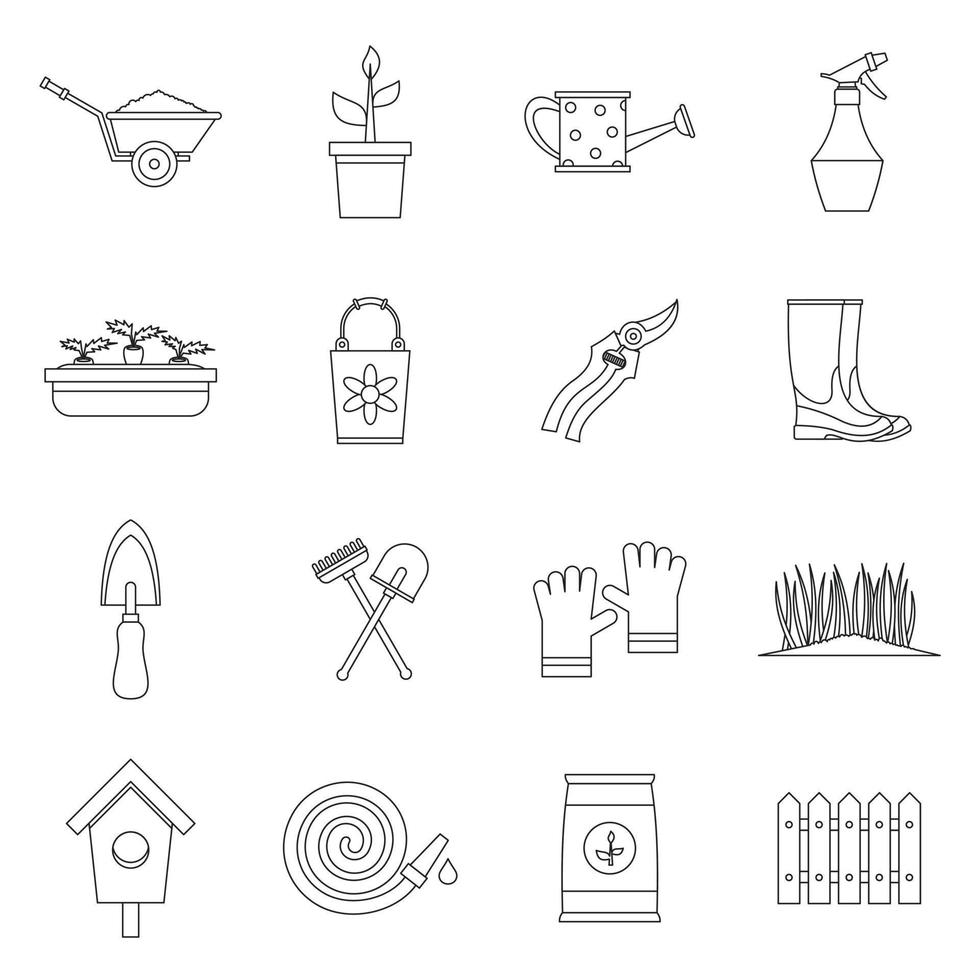 conjunto de ícones de jardinagem, estilo de contorno vetor