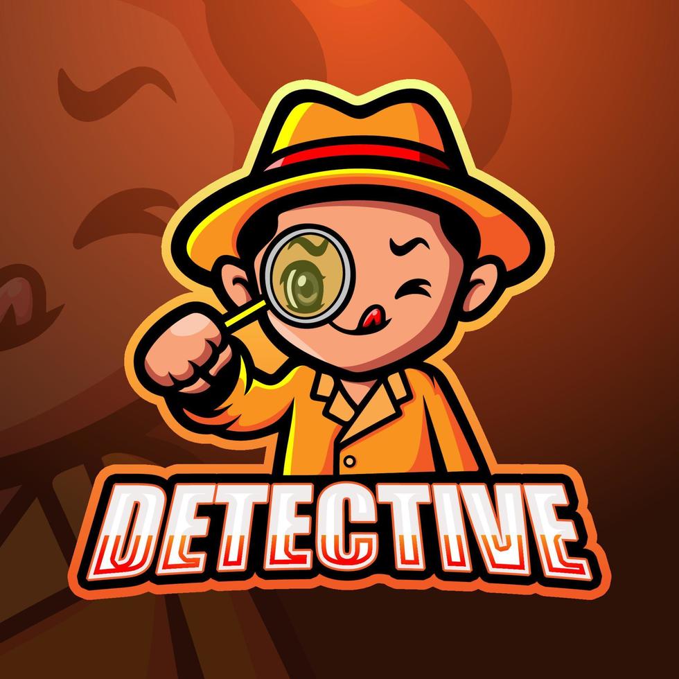 design de logotipo de esport de mascote de detetive vetor