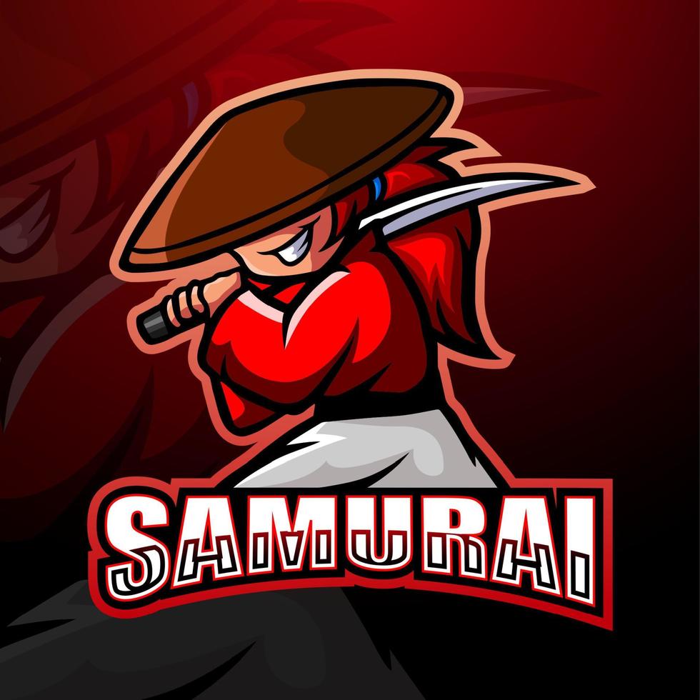 design de logotipo esport de mascote samurai vetor