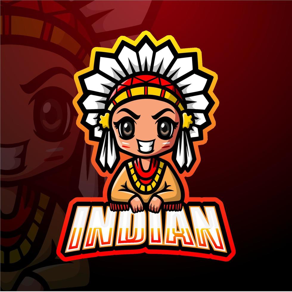 design de logotipo de esport de mascote de menina indiana vetor