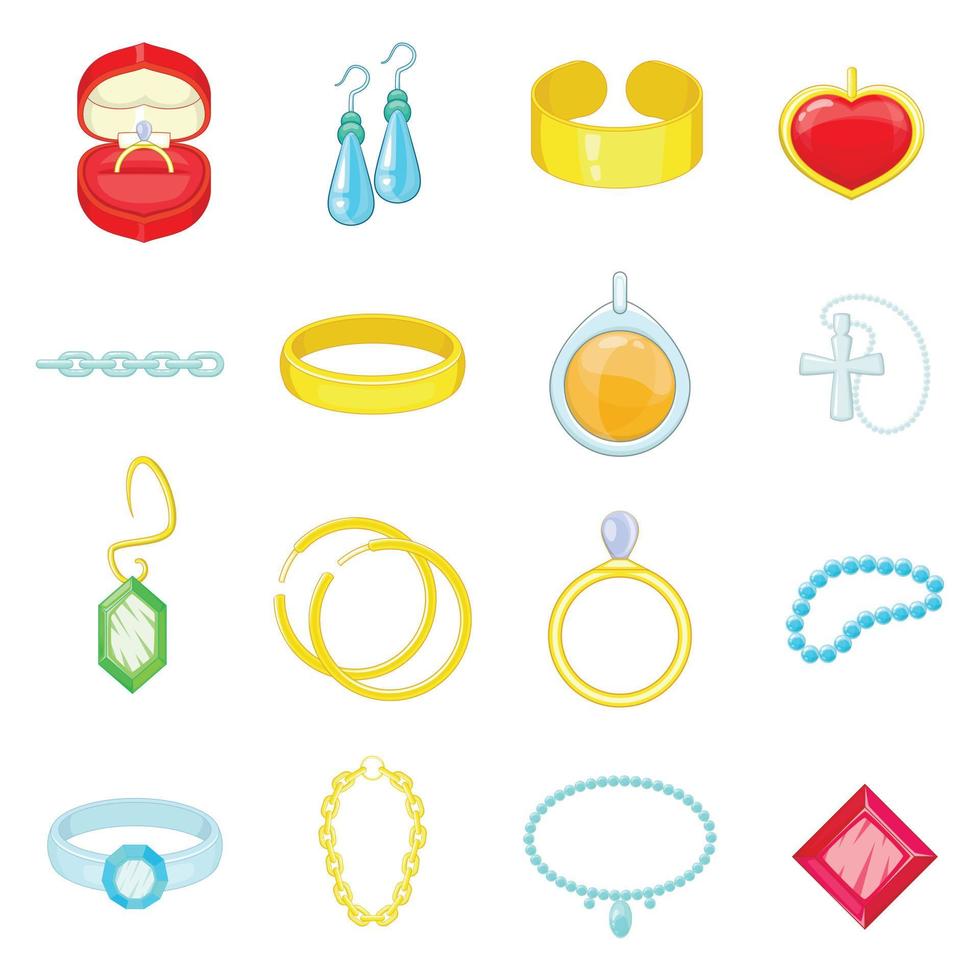 conjunto de ícones de itens de joias, estilo cartoon vetor