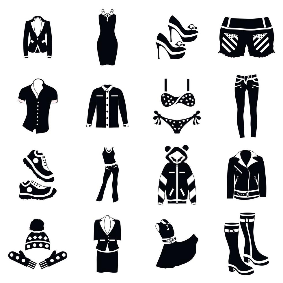 conjunto de ícones de roupas de mulher, estilo simples vetor