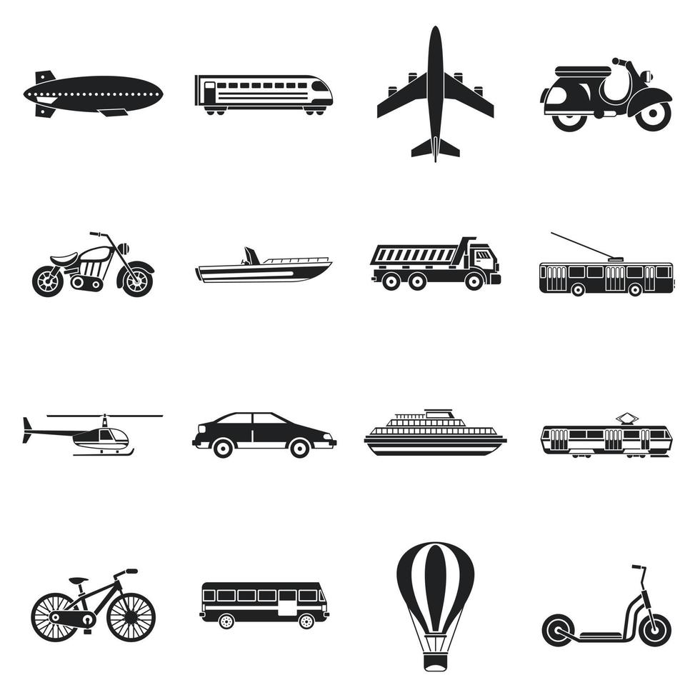 conjunto de ícones de transporte, estilo simples vetor