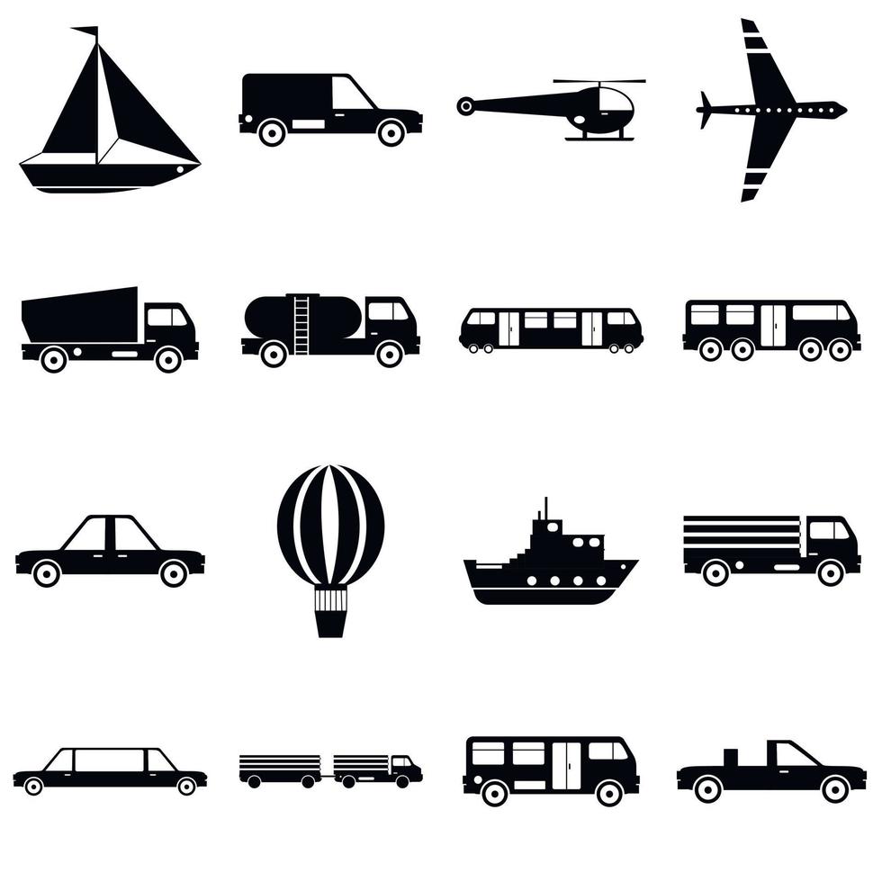 conjunto de ícones de itens de transporte, estilo simples vetor