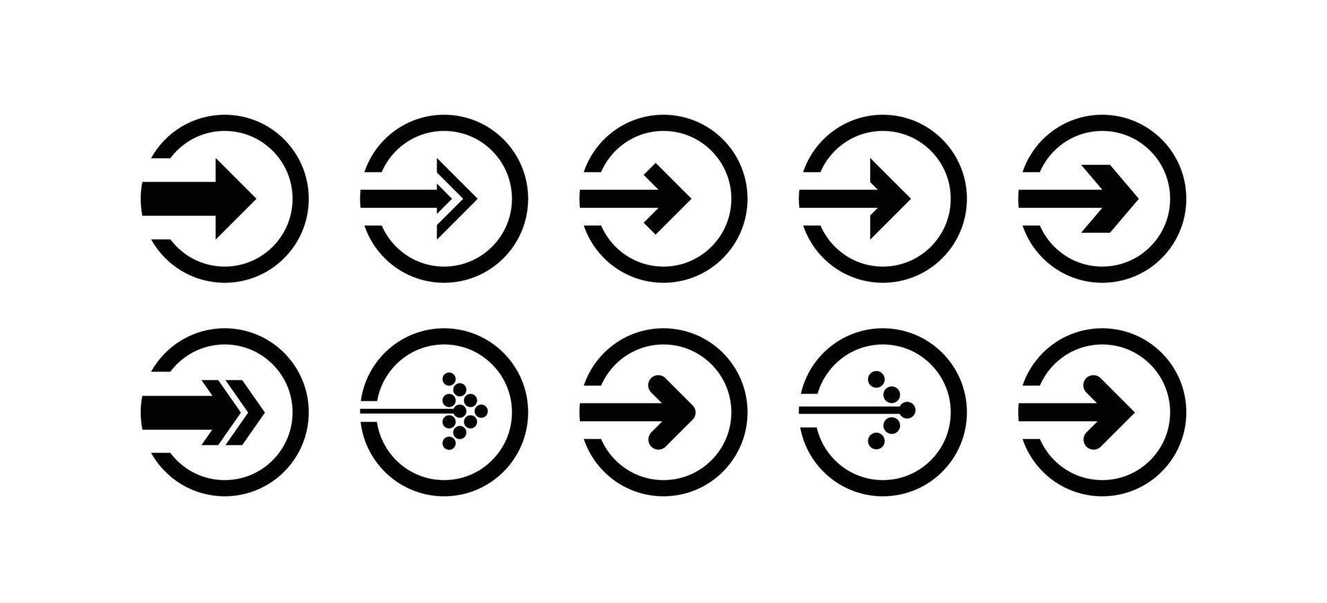 conjunto de ícones de ilustração de seta preta na forma de um círculo. vetor