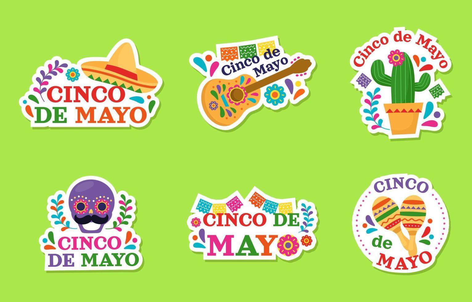 conjunto de adesivos coloridos de cinco de maio vetor