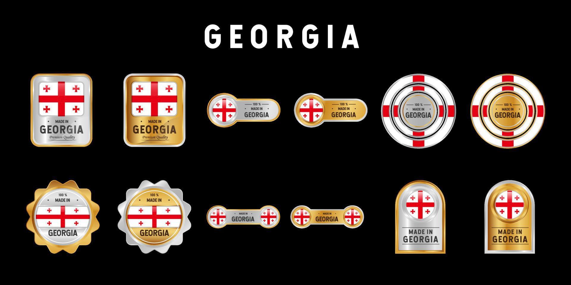feito na etiqueta, selo, crachá ou logotipo da Geórgia. com a bandeira nacional da Geórgia. nas cores platina, ouro e prata. emblema premium e de luxo vetor