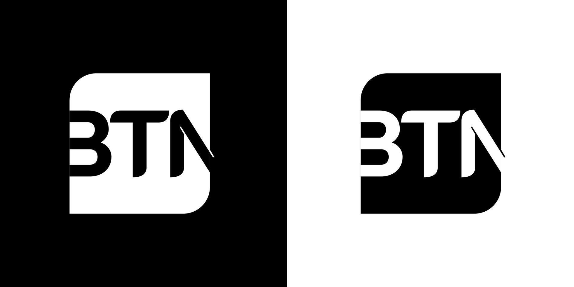 letra btn logotipo. na cor preto e branco. modelo de vetor simples, redondo, quadrado, premium e luxuoso