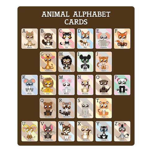 Cartões de alfabeto de animais educacionais divertidos vetor