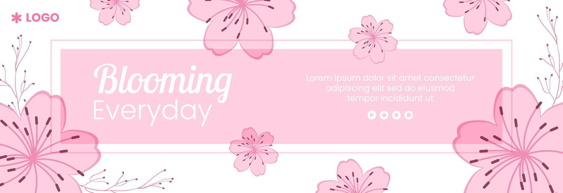 primavera com flores de sakura flor capa modelo ilustração plana editável de fundo quadrado para mídia social ou cartão de felicitações vetor