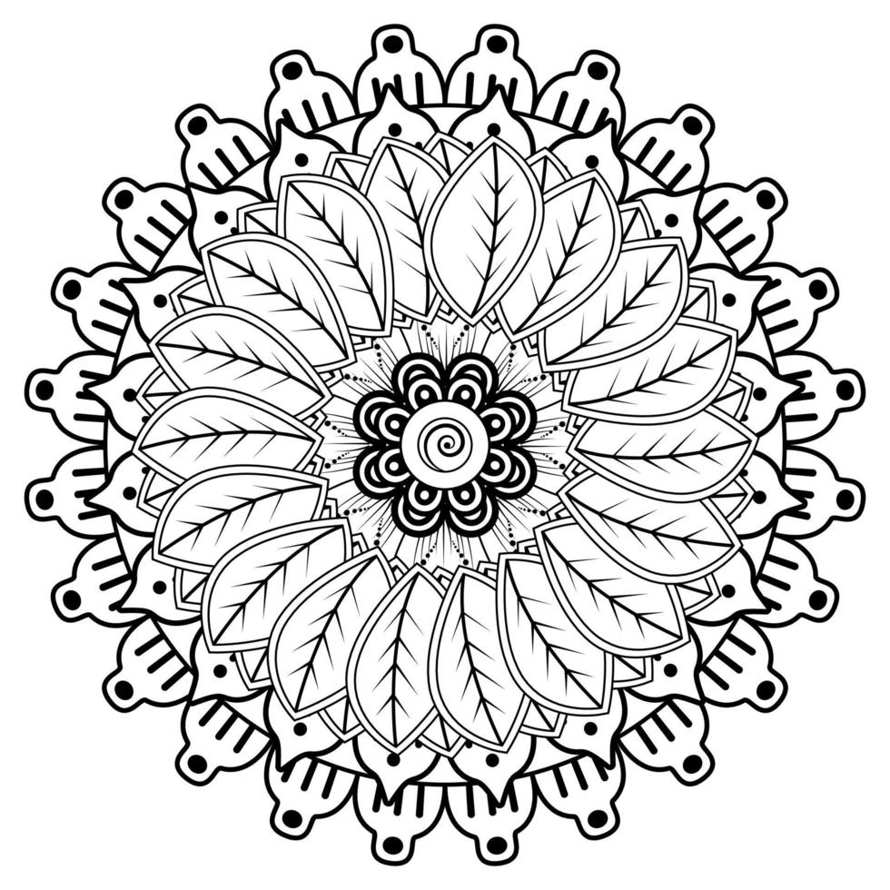 padrão circular em forma de mandala para henna, mehndi, tatuagem, decoração. ornamento decorativo em estilo oriental étnico. página do livro para colorir. vetor