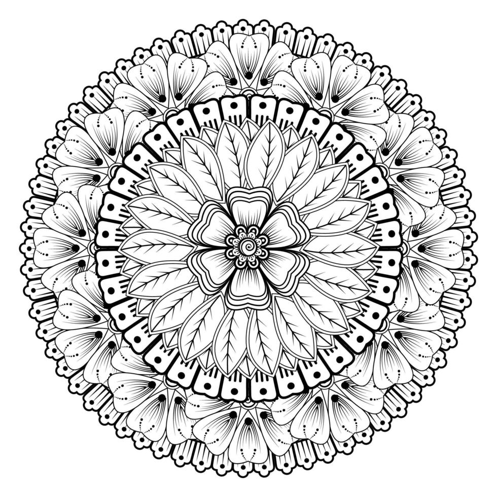 padrão circular em forma de mandala para henna, mehndi, tatuagem, decoração. ornamento decorativo em estilo oriental étnico. página do livro para colorir. vetor