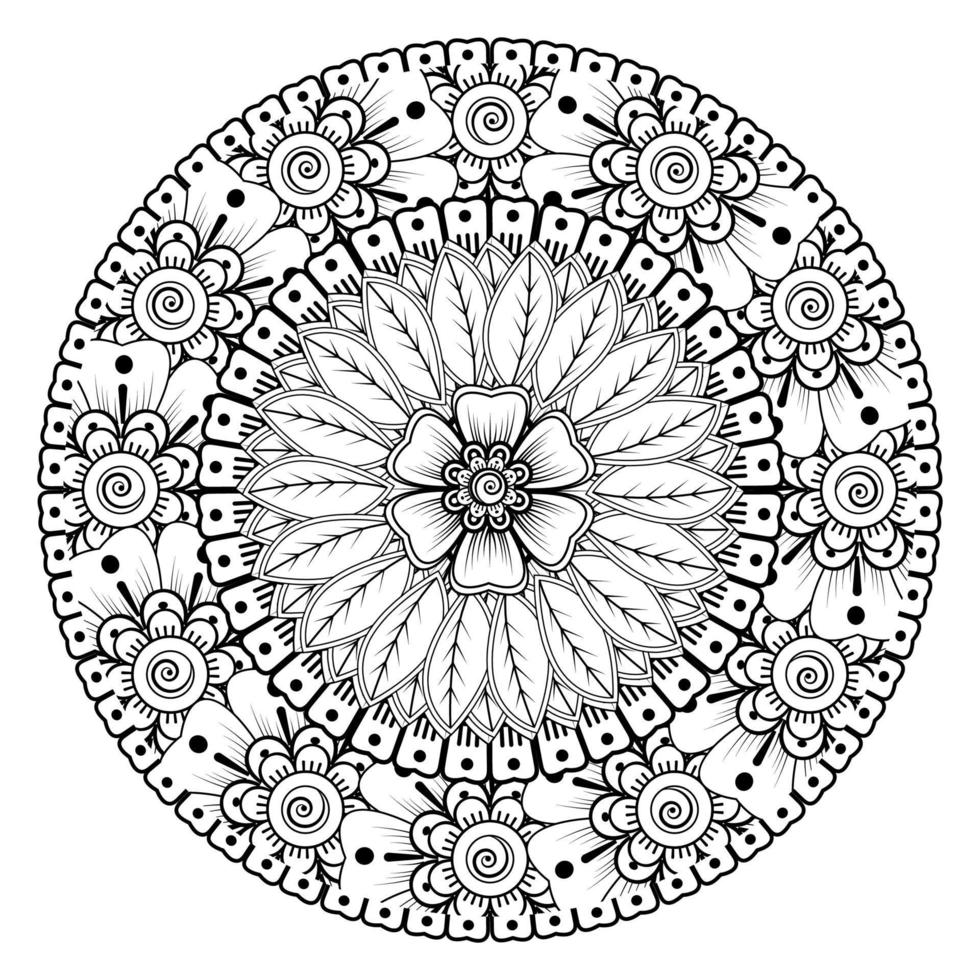 padrão circular em forma de mandala para henna, mehndi, tatuagem, decoração. ornamento decorativo em estilo oriental étnico. página do livro para colorir. vetor