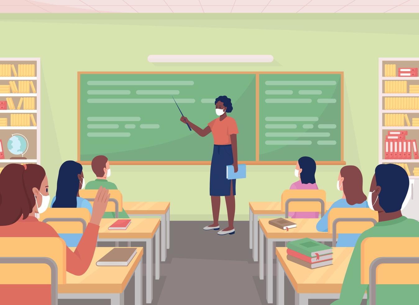 aula de ilustração vetorial de cor plana de ensino vetor