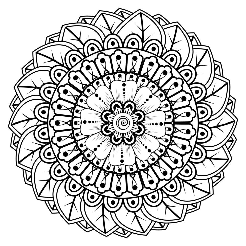 padrão circular em forma de mandala para henna, mehndi, tatuagem, decoração. página do livro para colorir. vetor