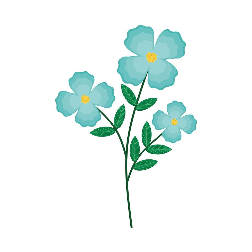 ramo com folhas e flores azuis vetor