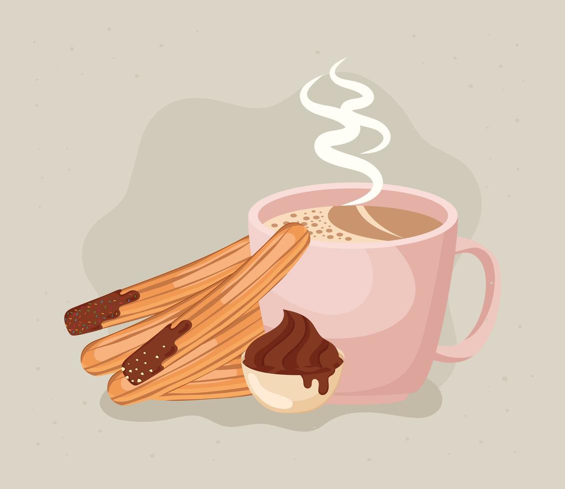 chocolate quente e churros vetor