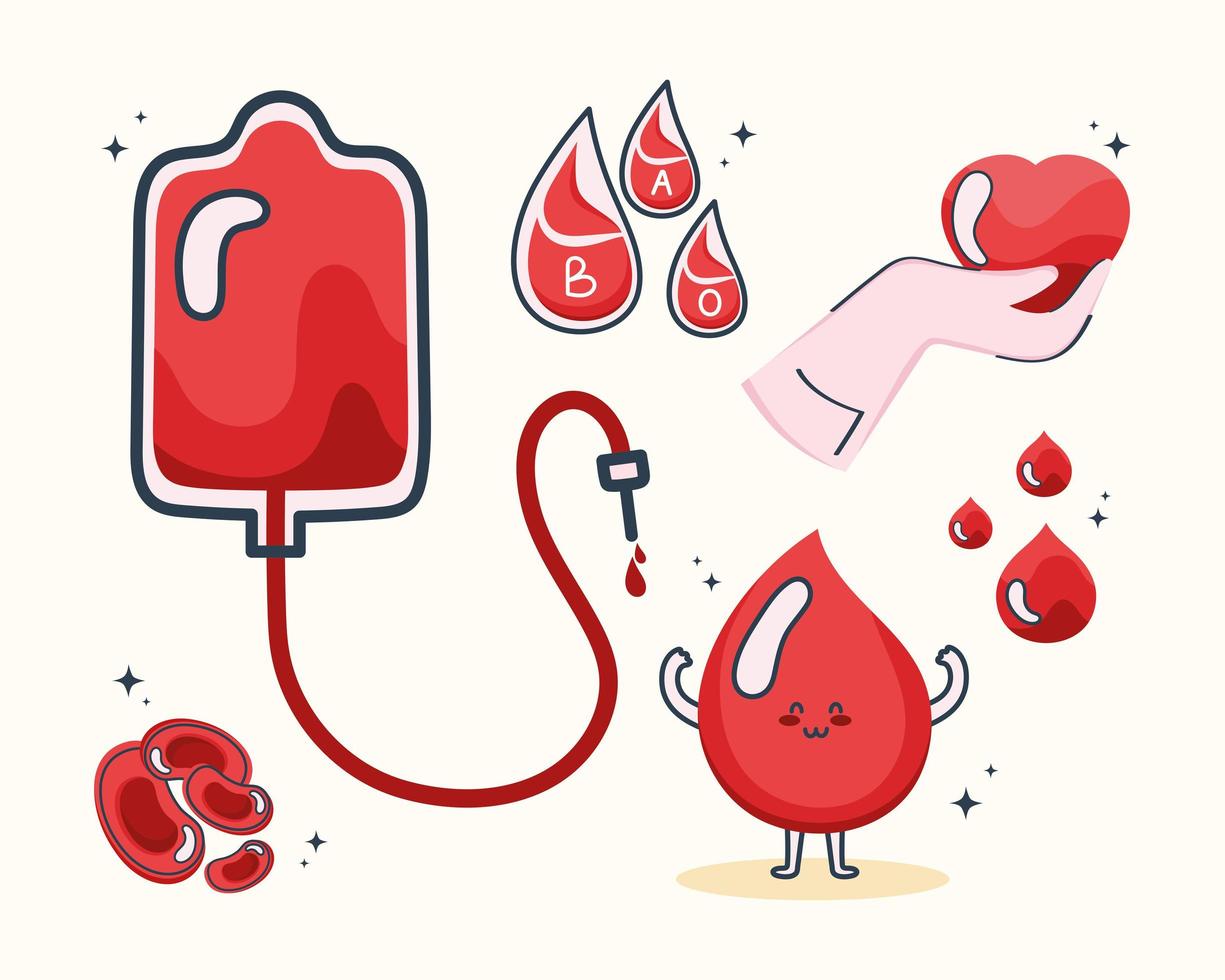 doação de sangue seis ícones vetor