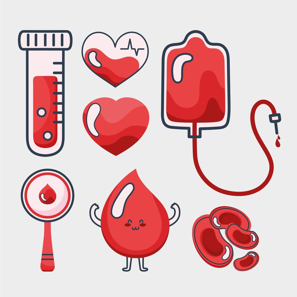 doação de sangue sete ícones vetor