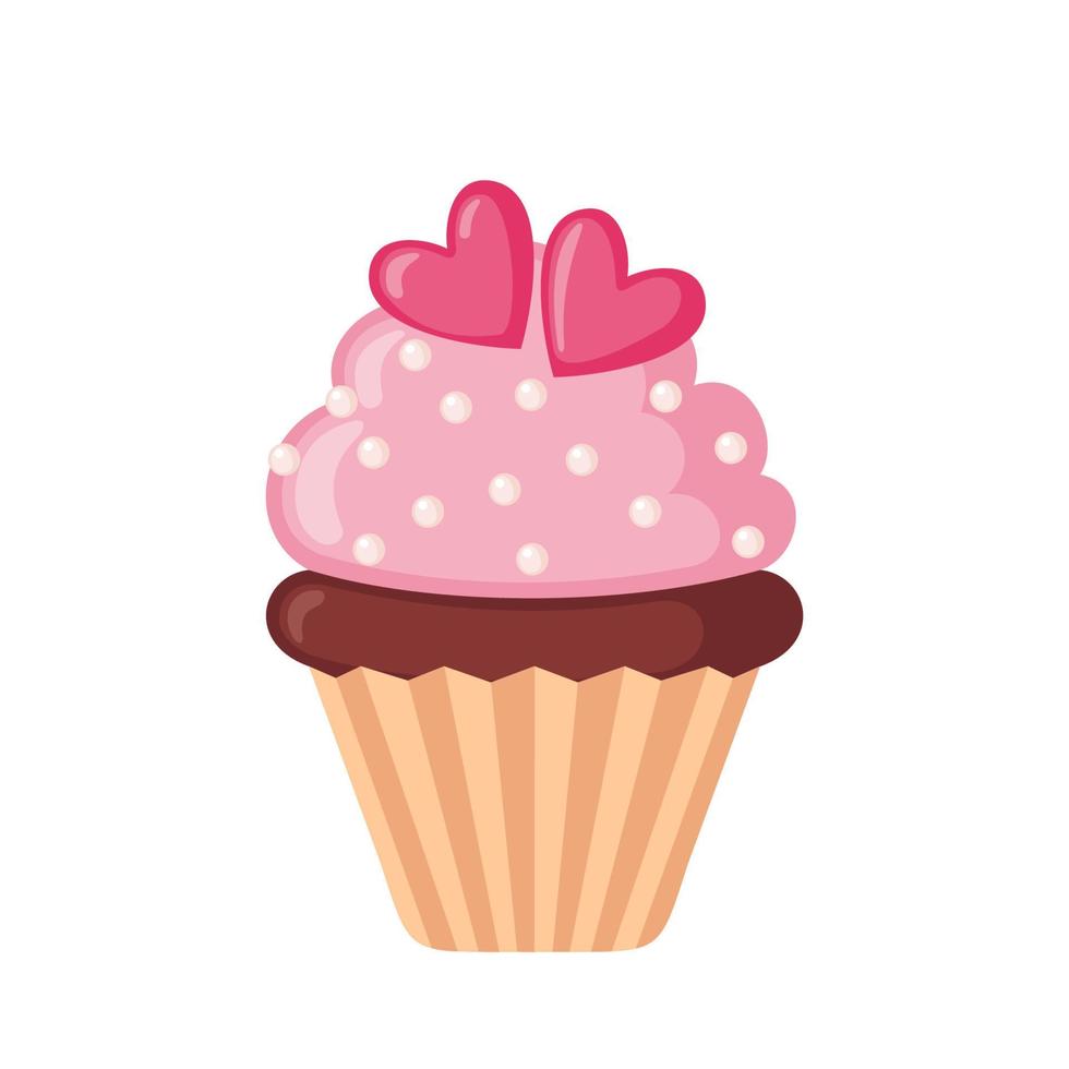 ícone de cupcake de dia dos namorados com corações em estilo simples, isolado no fundo branco. conceito de amor. ilustração vetorial. vetor